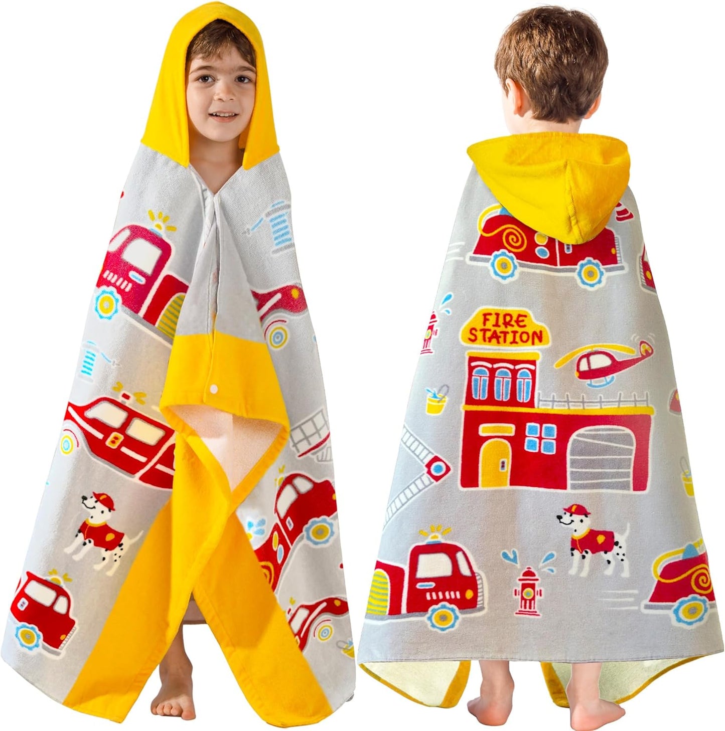VOOVA & MOVAS Kids Bath Towels for Boys, Soft Hooded Fire Truck