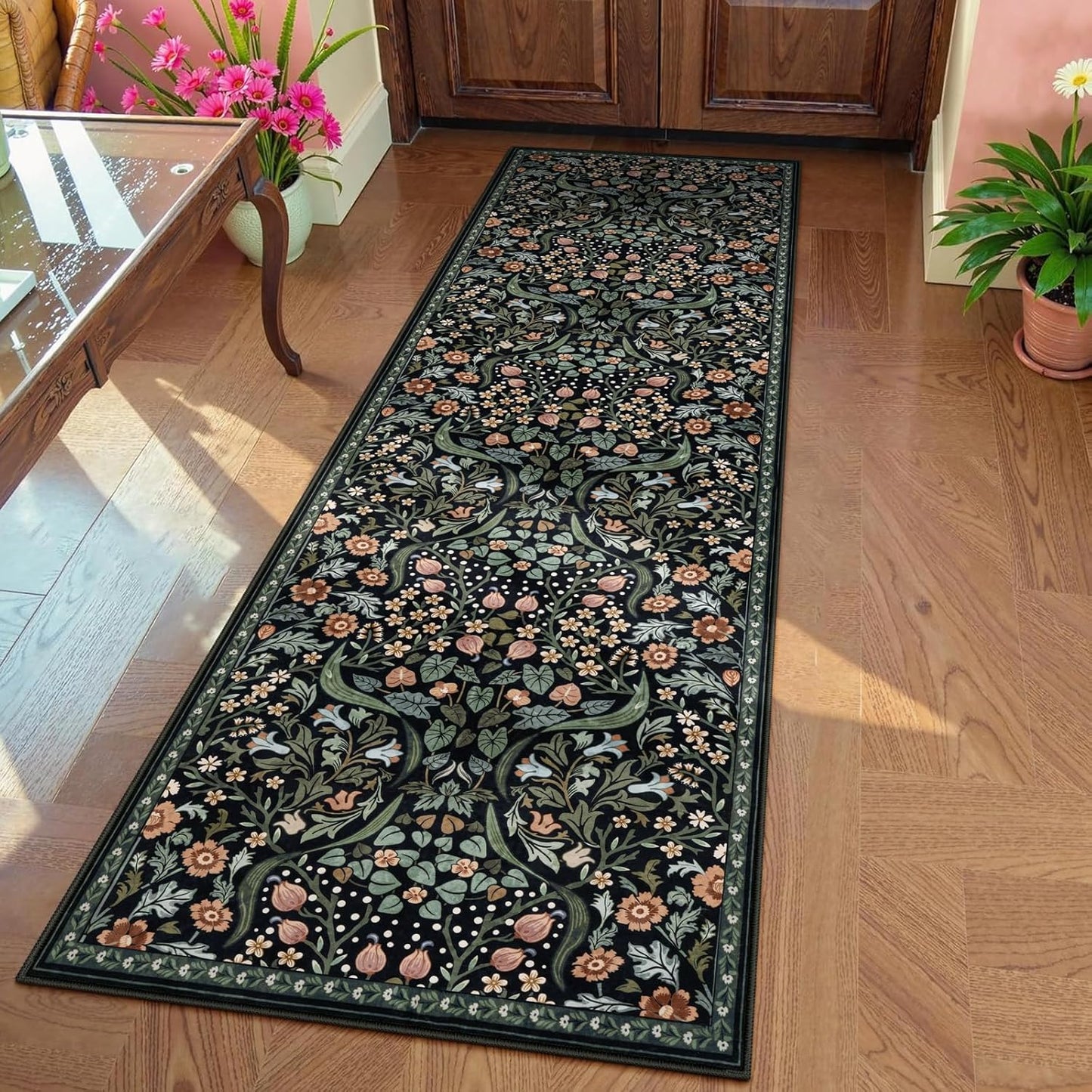 Moynesa Floral Runner Rug for Hallway - Soft Non Slip Design
