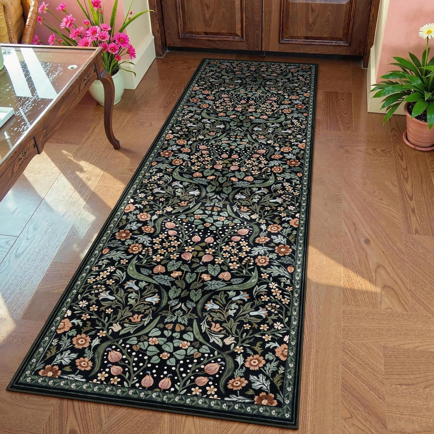Moynesa Floral Runner Rug for Hallway - Soft Non Slip Design