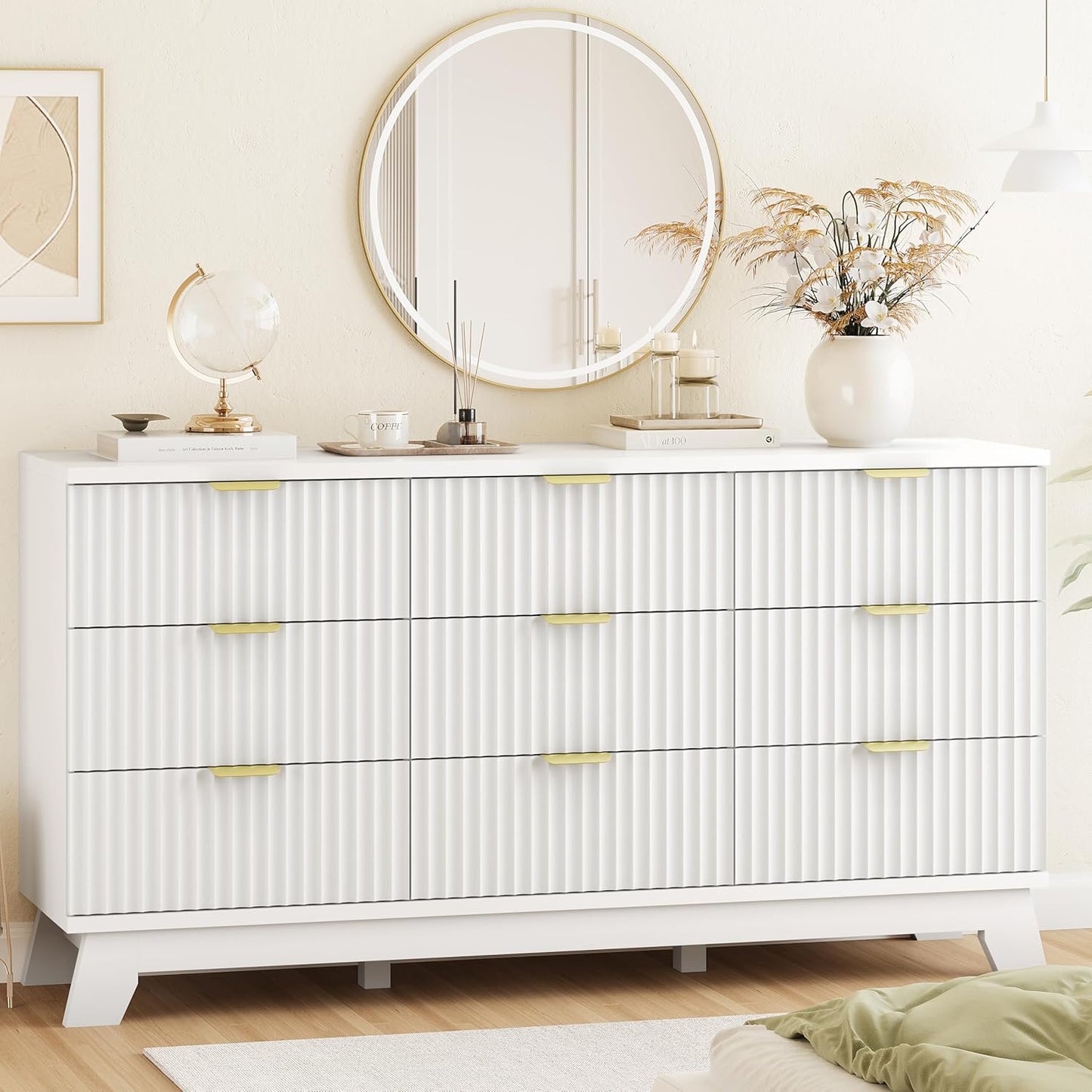 Fluted Dresser with 9 Drawers for Bedroom Storage Solutions