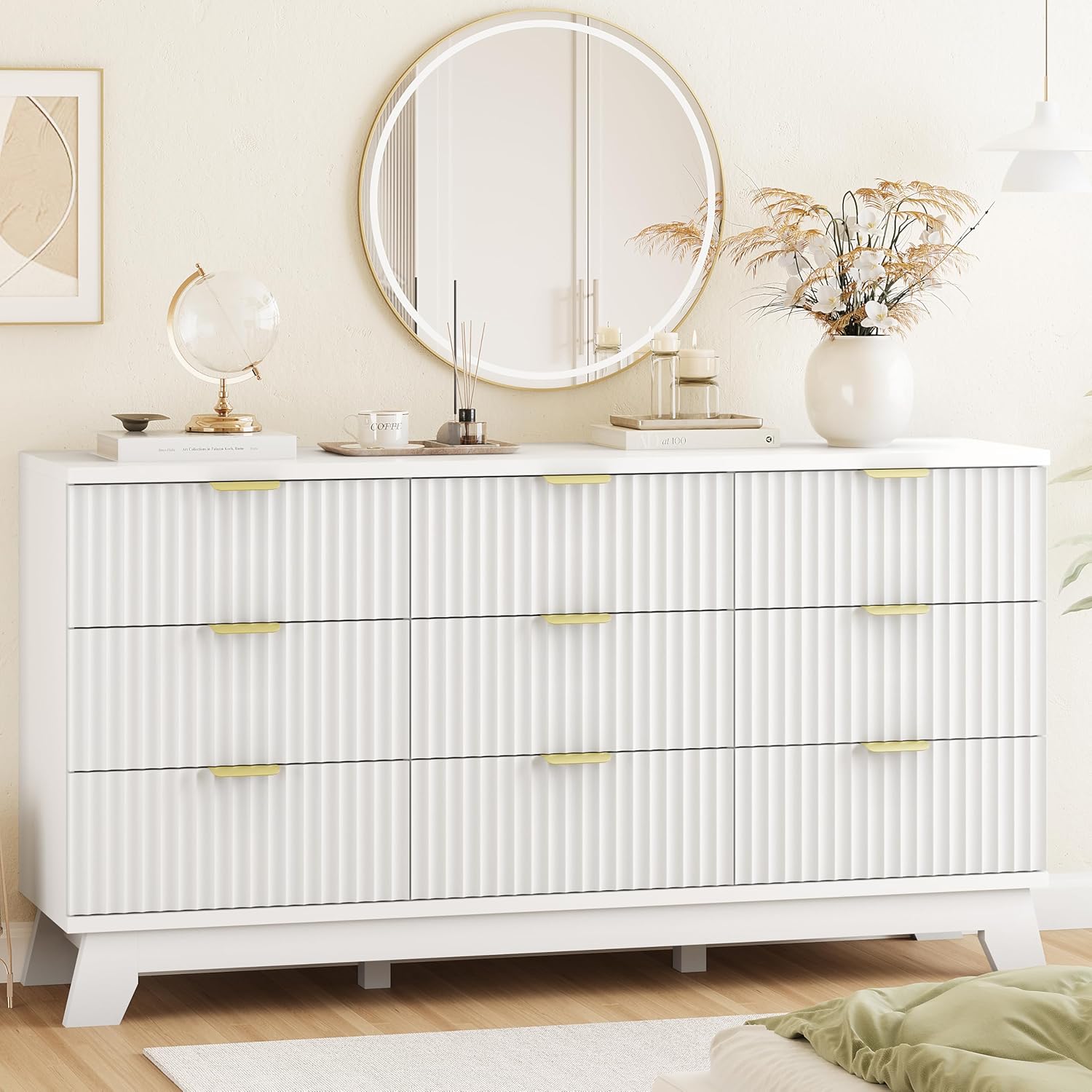 Fluted Dresser with 9 Drawers for Bedroom Storage Solutions