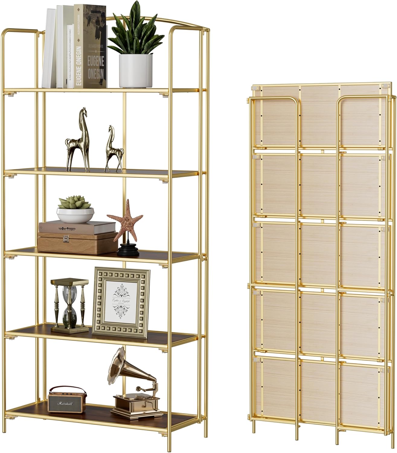 Crofys No Assembly Folding Bookshelf for Living Room Storage