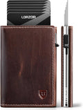 LORZOR Full Grain Leather Pop Up Wallet for Men - Slim RFID Block