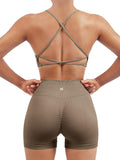 Women Seamless Workout Sets Strappy Bra & High Waist Shorts
