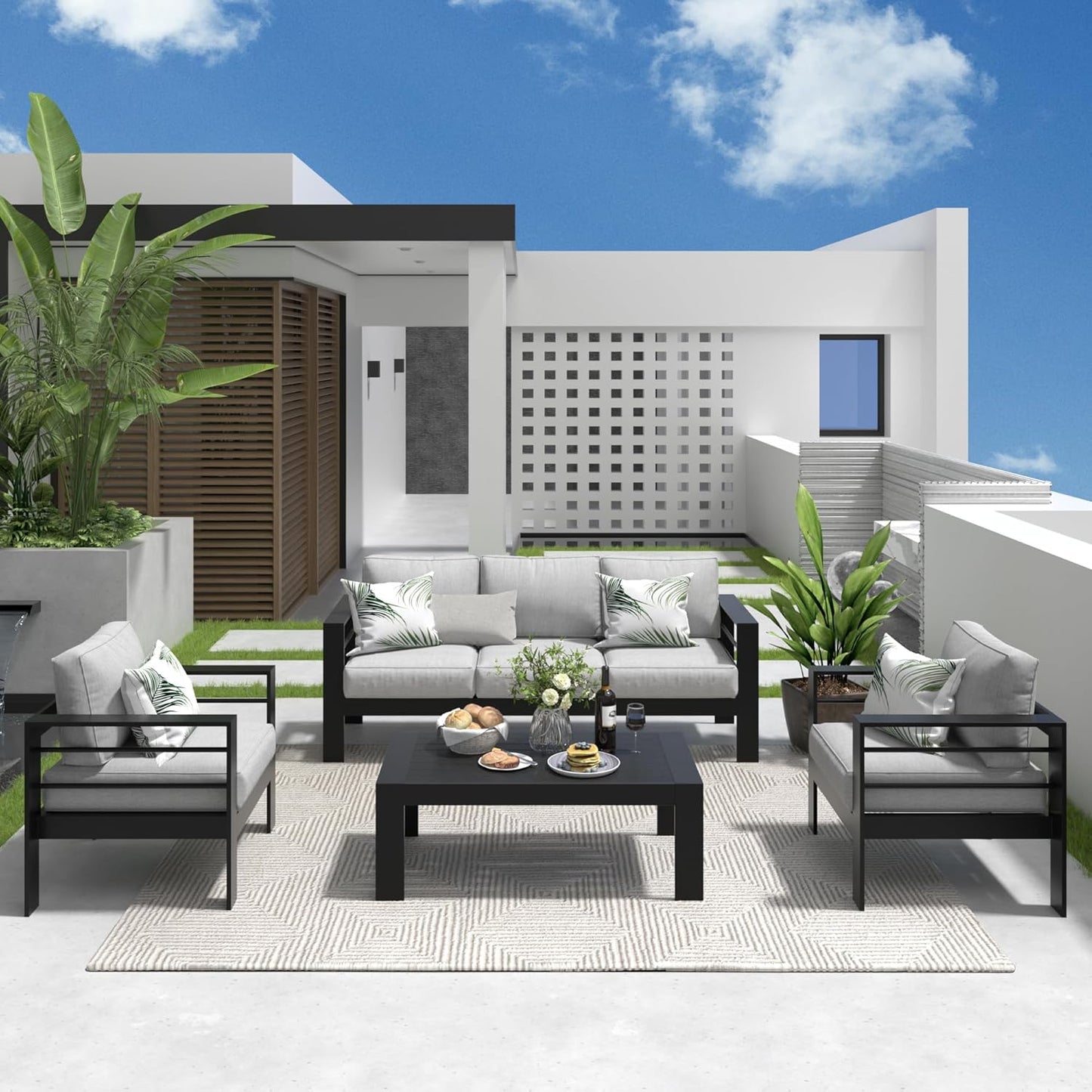 Modern Aluminum Patio Furniture Set with 5 Seats and Table
