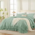 Andency Sage Green California King Comforter Set - Soft Ruffle Comfort