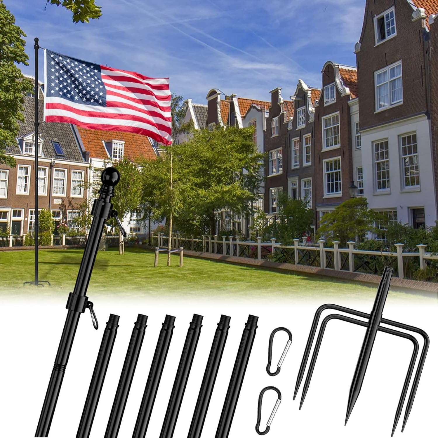 9 FT Stainless Steel Tangle Free Flag Pole for Outdoor Use