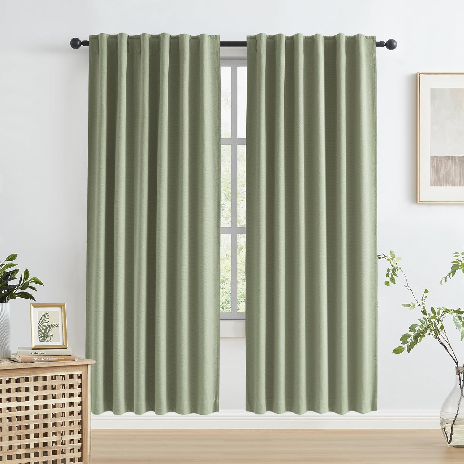 Blackout Linen Curtains for Bedroom Doorway Thermal Insulated