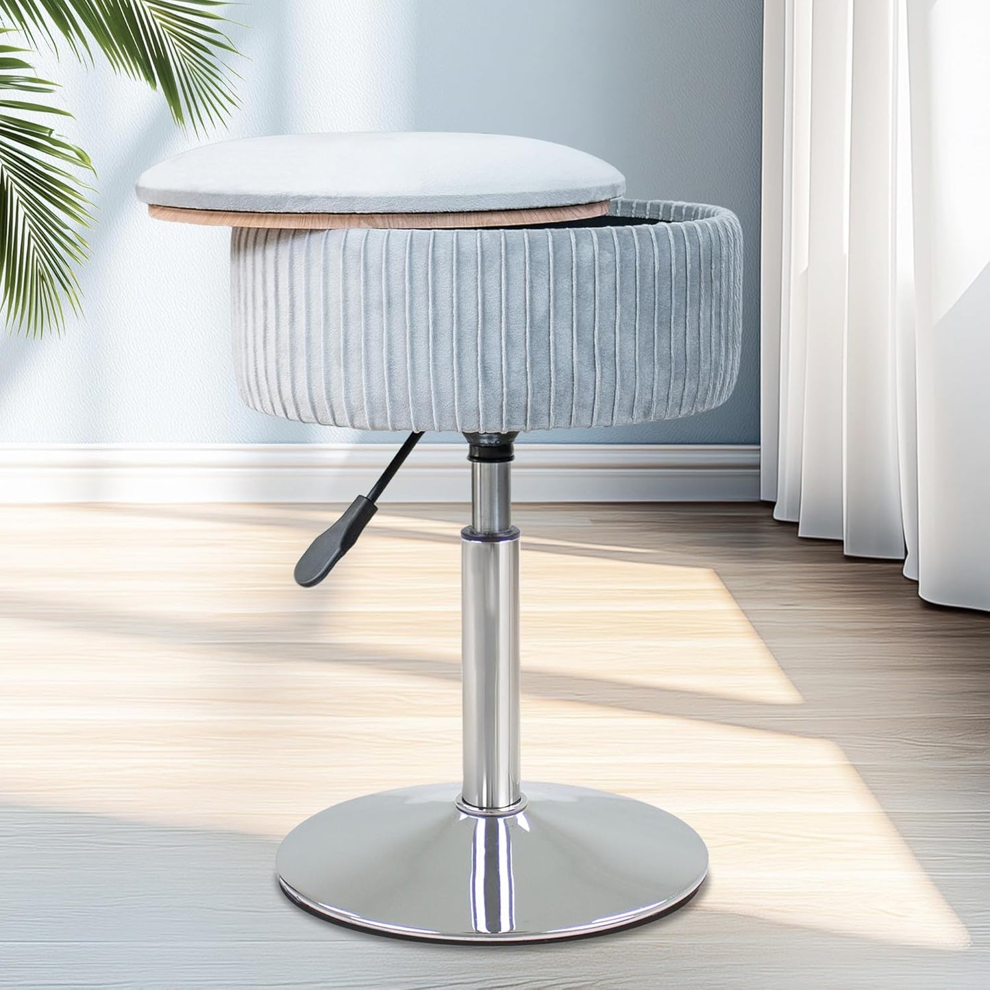 Velvet Vanity Stool with Hidden Storage and Adjustable Height