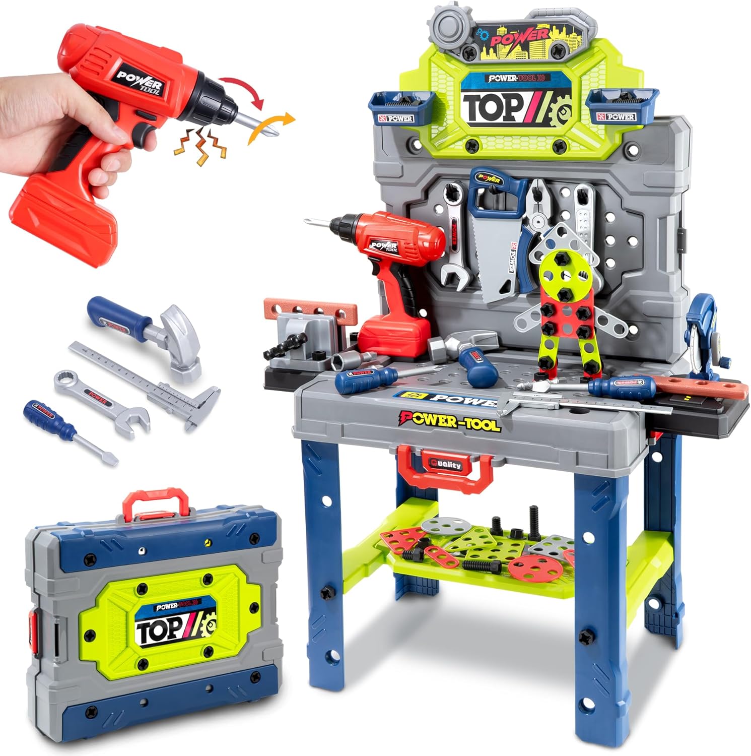 Kids Tool Kit for STEM Engineering Playbench with 35+ Accessories