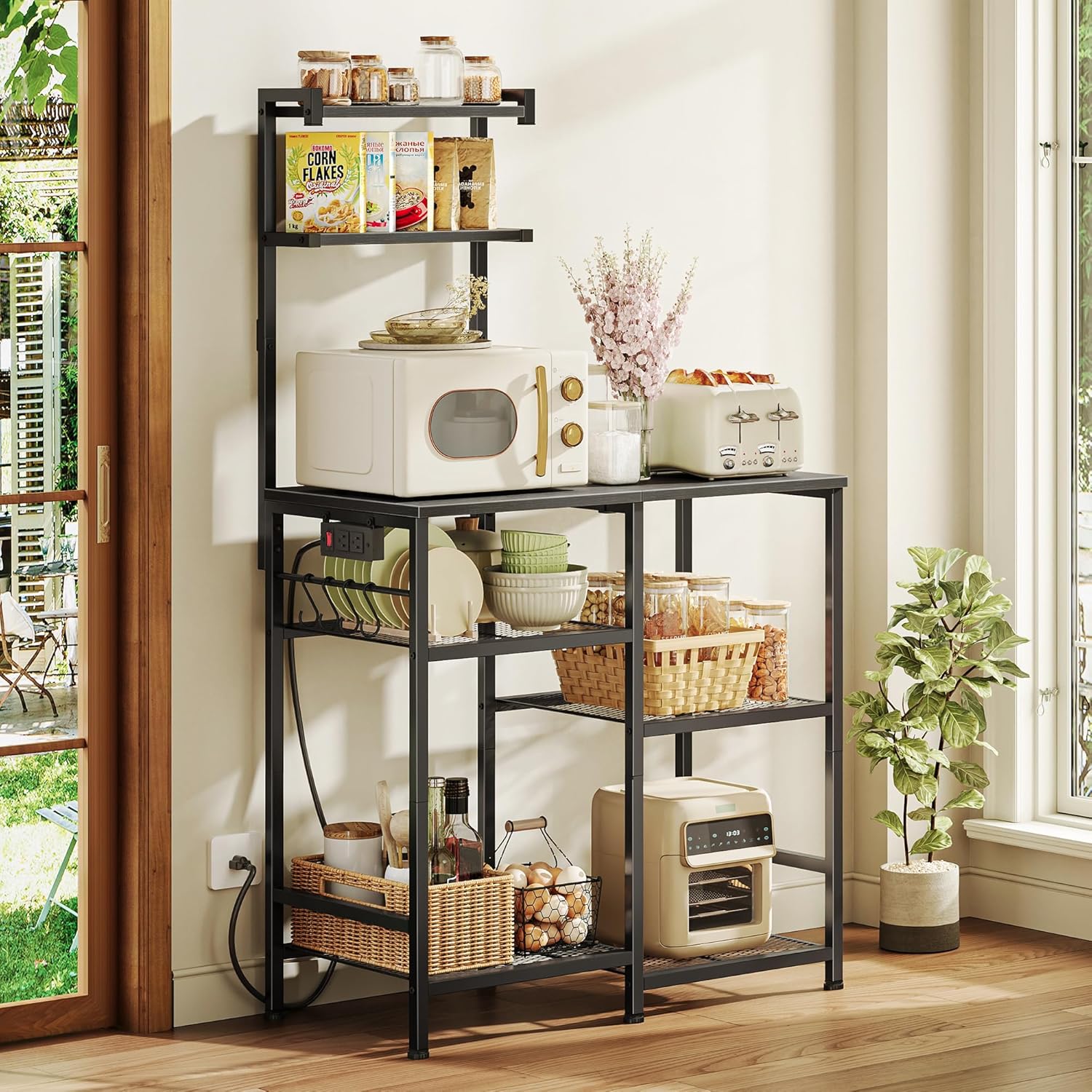 Huuger 31.5 Inch Bakers Rack with Power Outlets for Kitchen