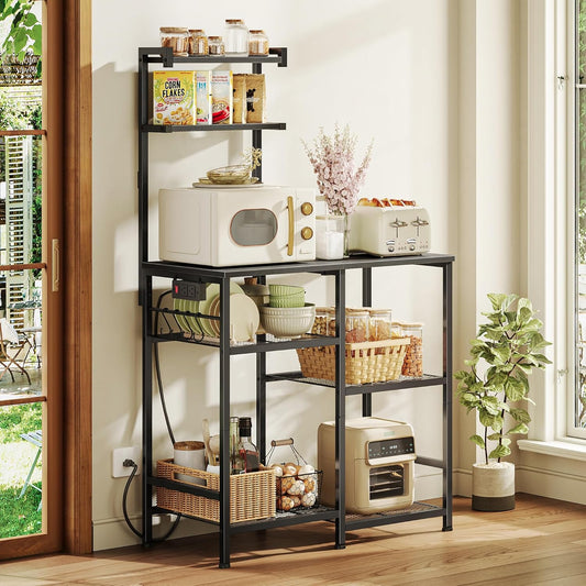 Huuger 31.5 Inch Bakers Rack with Power Outlets for Kitchen