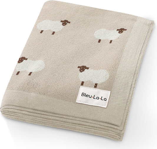Cozy Luxury Cotton Baby Swaddle Blanket - Khaki Sheep Design