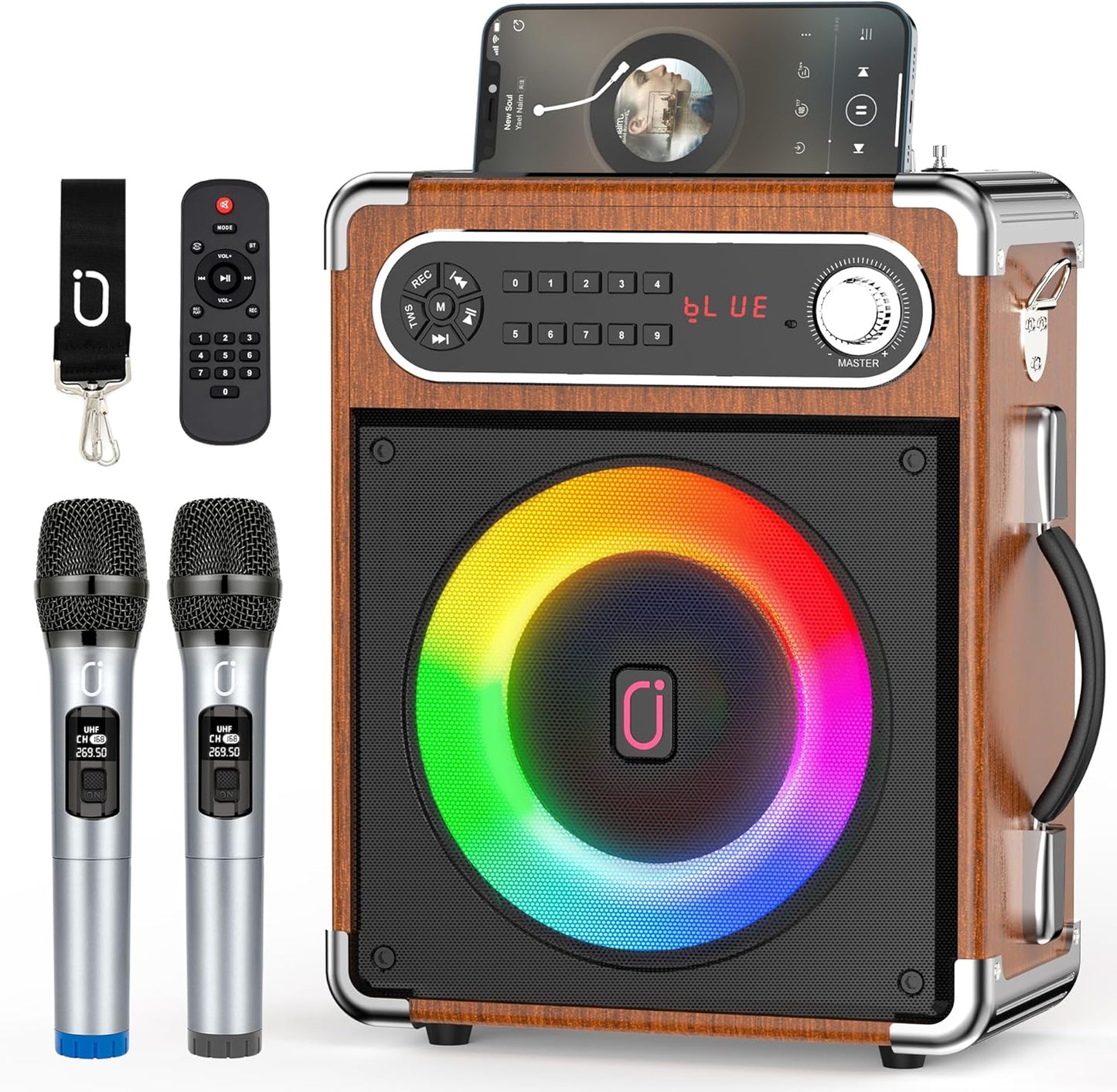Wireless Mic Karaoke Machine with Adjustable Bass/Treble