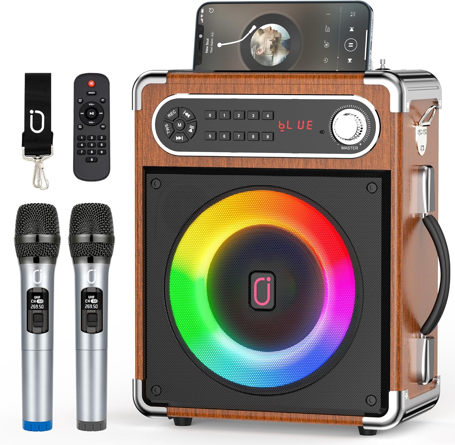 Wireless Mic Karaoke Machine with Adjustable Bass/Treble