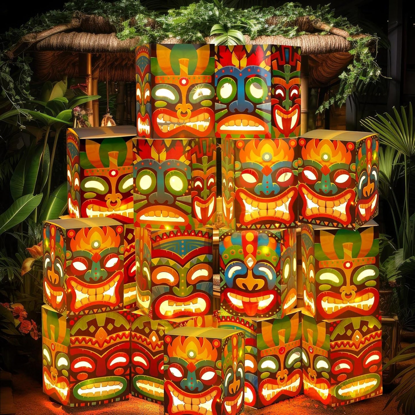 Tiki Totem Box Decor with Light for Luau Party Decorations