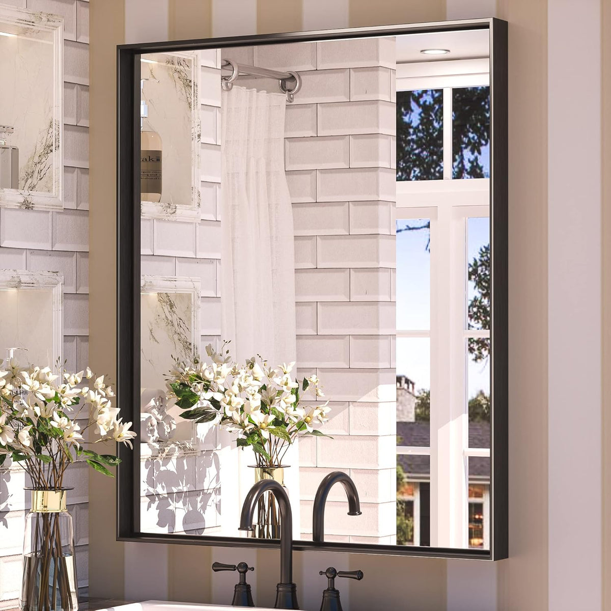 Keonjinn Black Bathroom Mirror 30 x 36 Inch for Modern Spaces