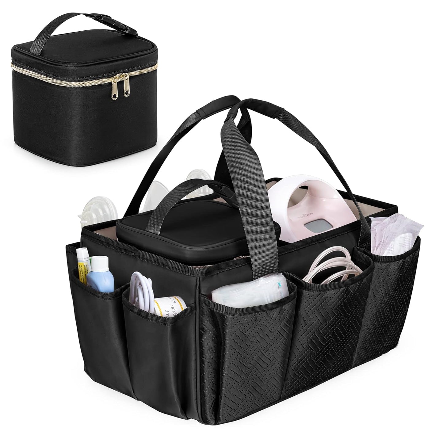 Fasrom Breast Pump Caddy Organizer Bag with Cooler for Moms