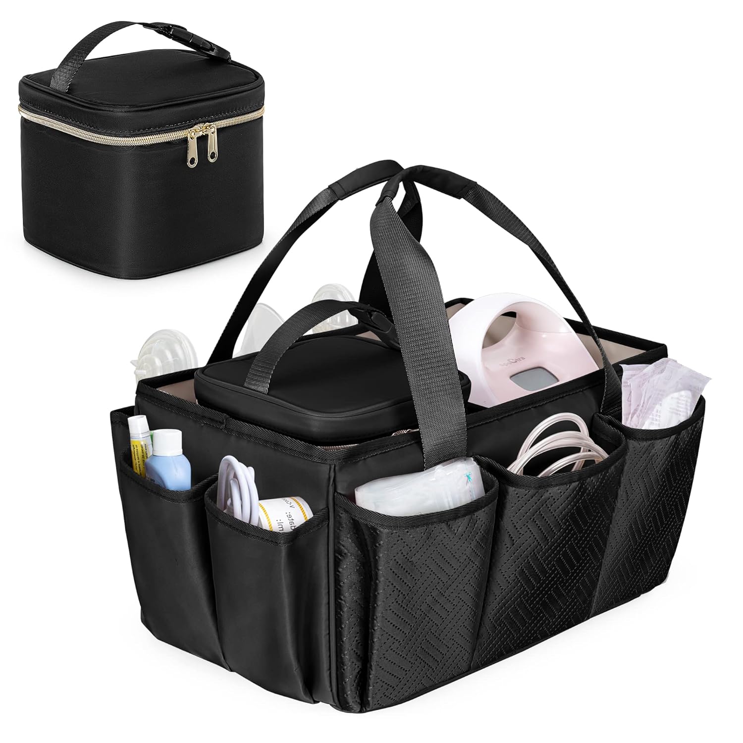 Fasrom Breast Pump Caddy Organizer Bag with Cooler for Moms