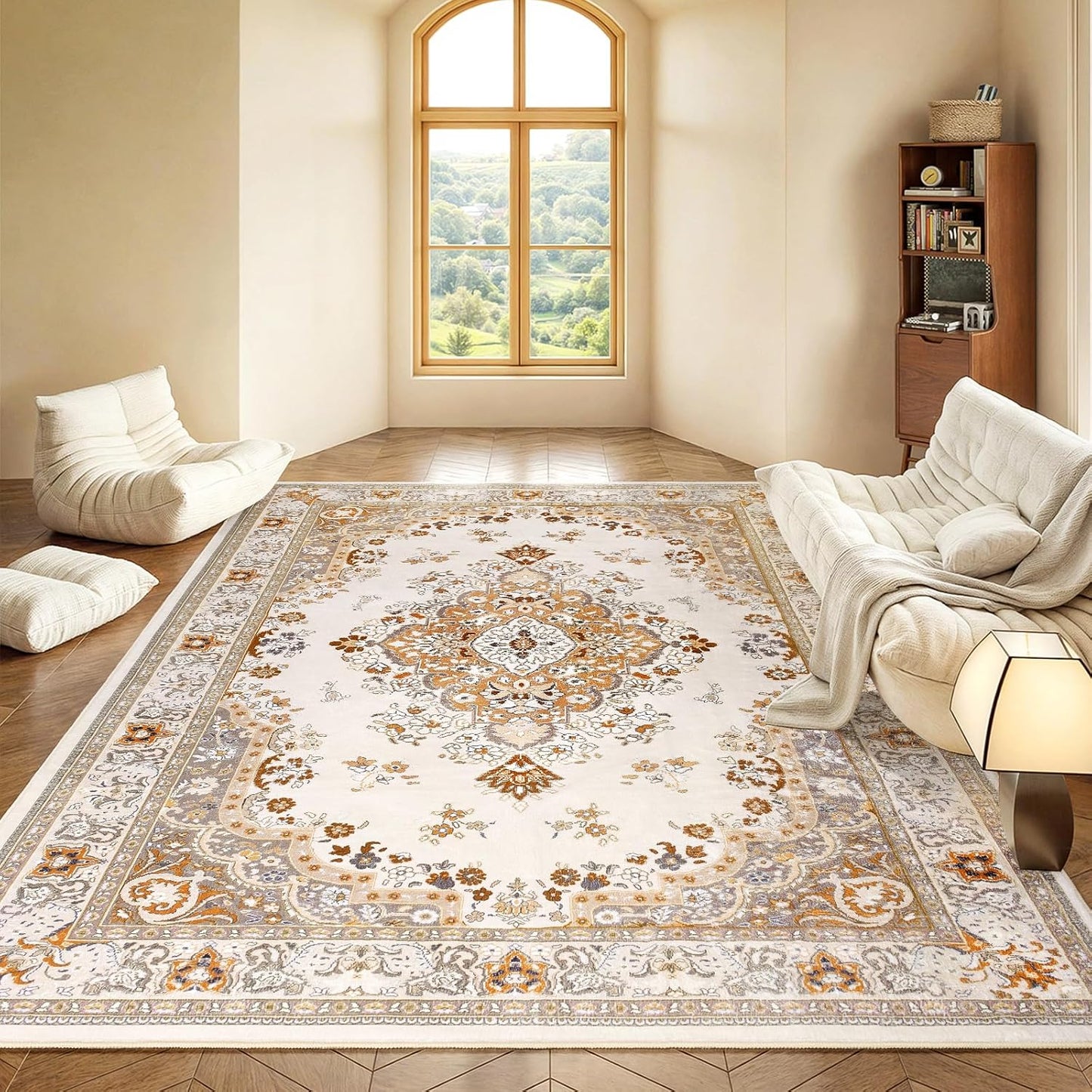 Vintage Area Rug for Living Room, Machine Washable 7x10 Feet
