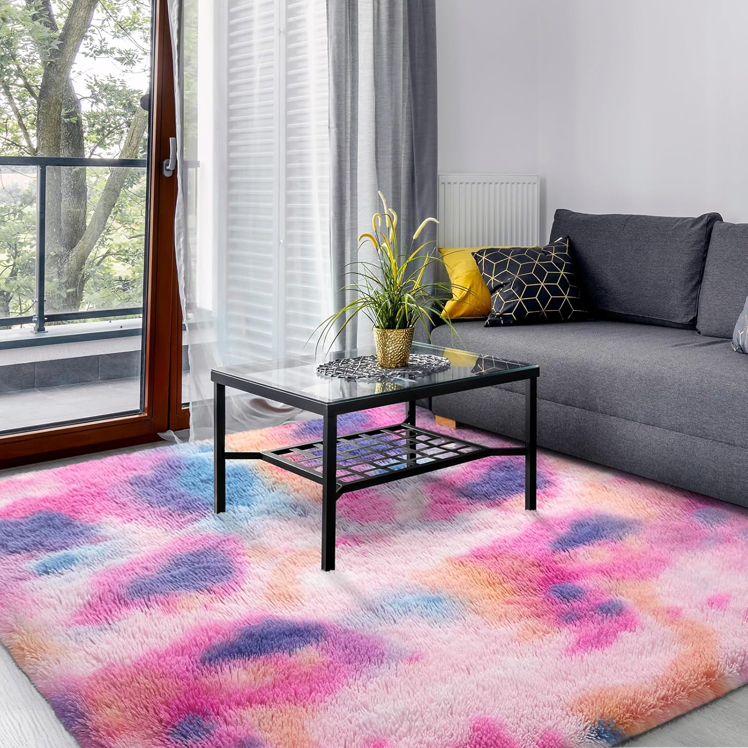 Large Tie-Dyed Shag Carpet for Bedroom and Living Room