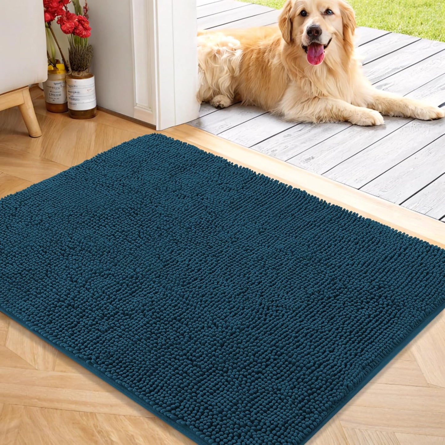 OLANLY Dog Door Mat for Muddy Paws - Absorbent Chenille Mat