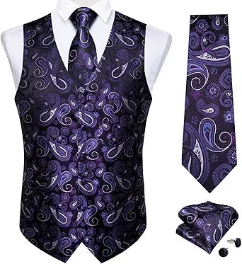 DiBanGu Mens Wedding Paisley Suit Vest and Accessories Set