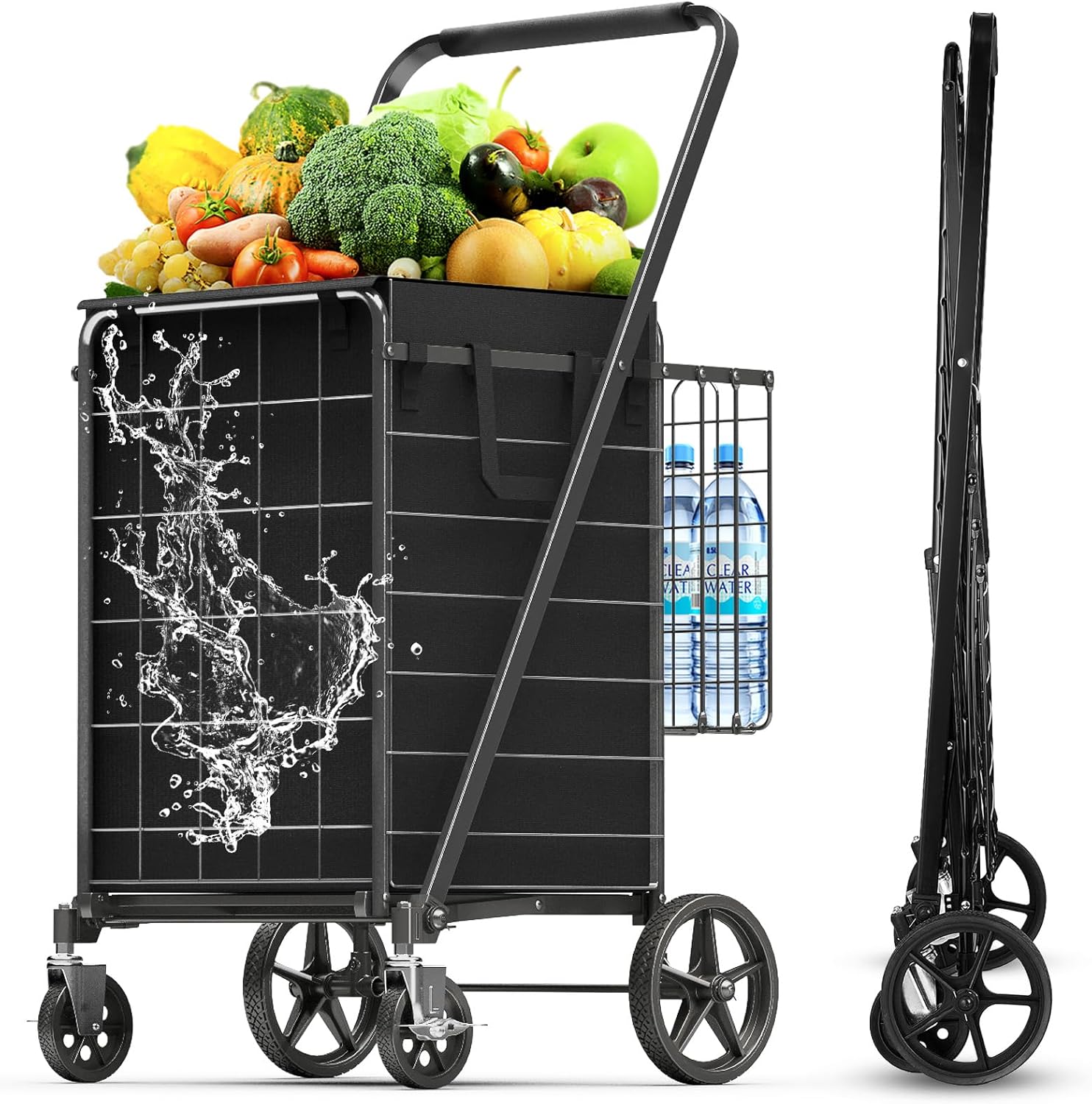 Folding Shopping Cart for Groceries with Heavy Duty Design