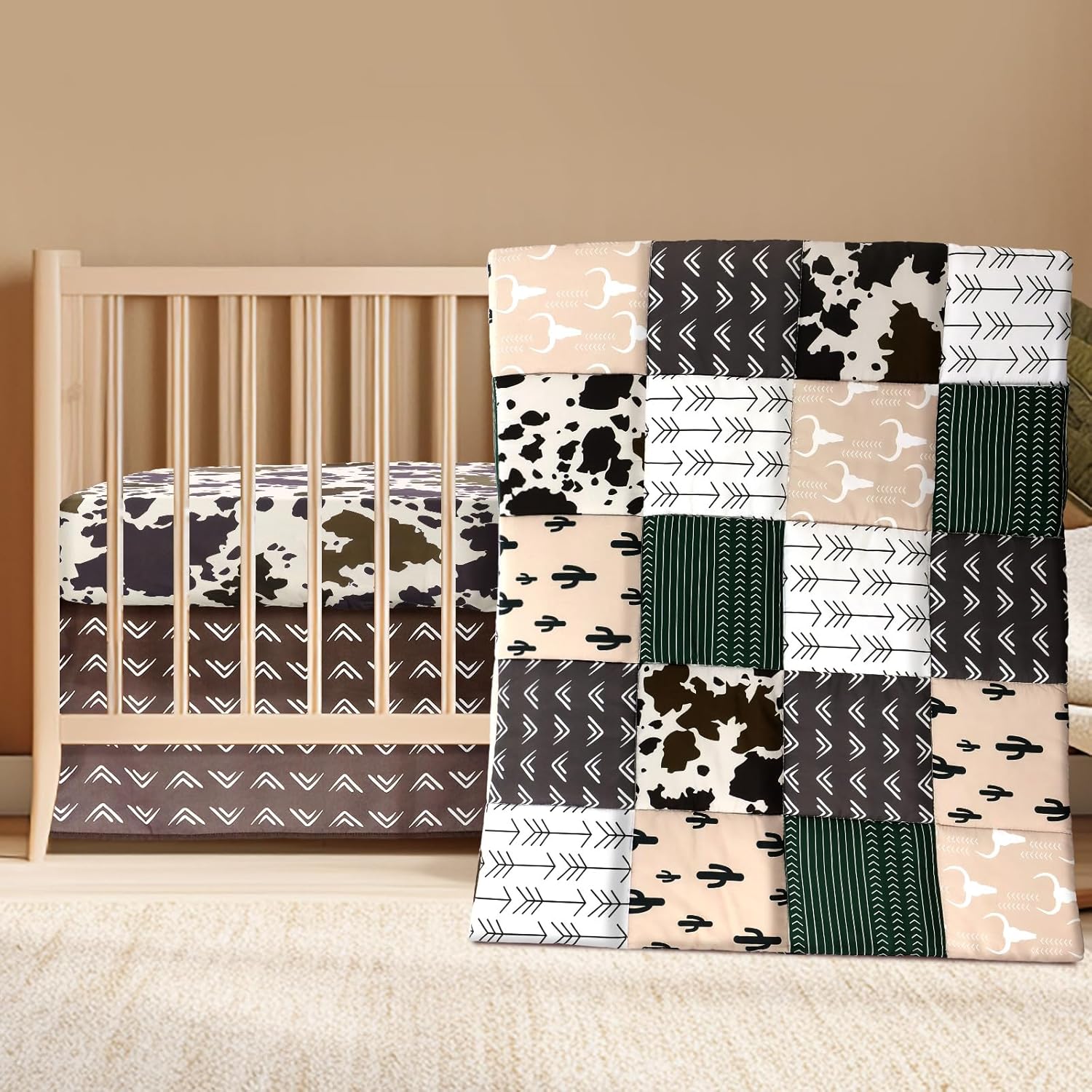 3 Piece Patchwork Western Crib Bedding Set for Cozy Nursery
