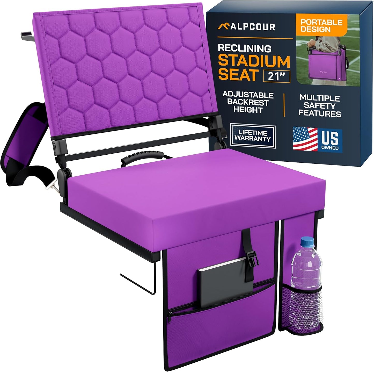 Extra Wide Folding Reclining Stadium Seat with Back Support