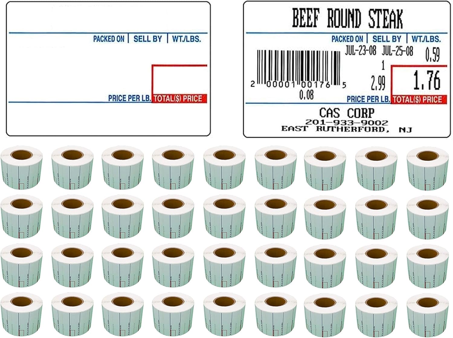 Labels LST-8010 Thermal Printer Rolls for CAS Scales - 25,200 Labels