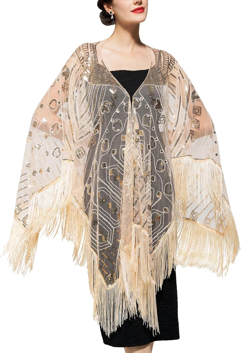 1920s Long Shawl Wraps for Women - Sequin Flapper Evening Shawl