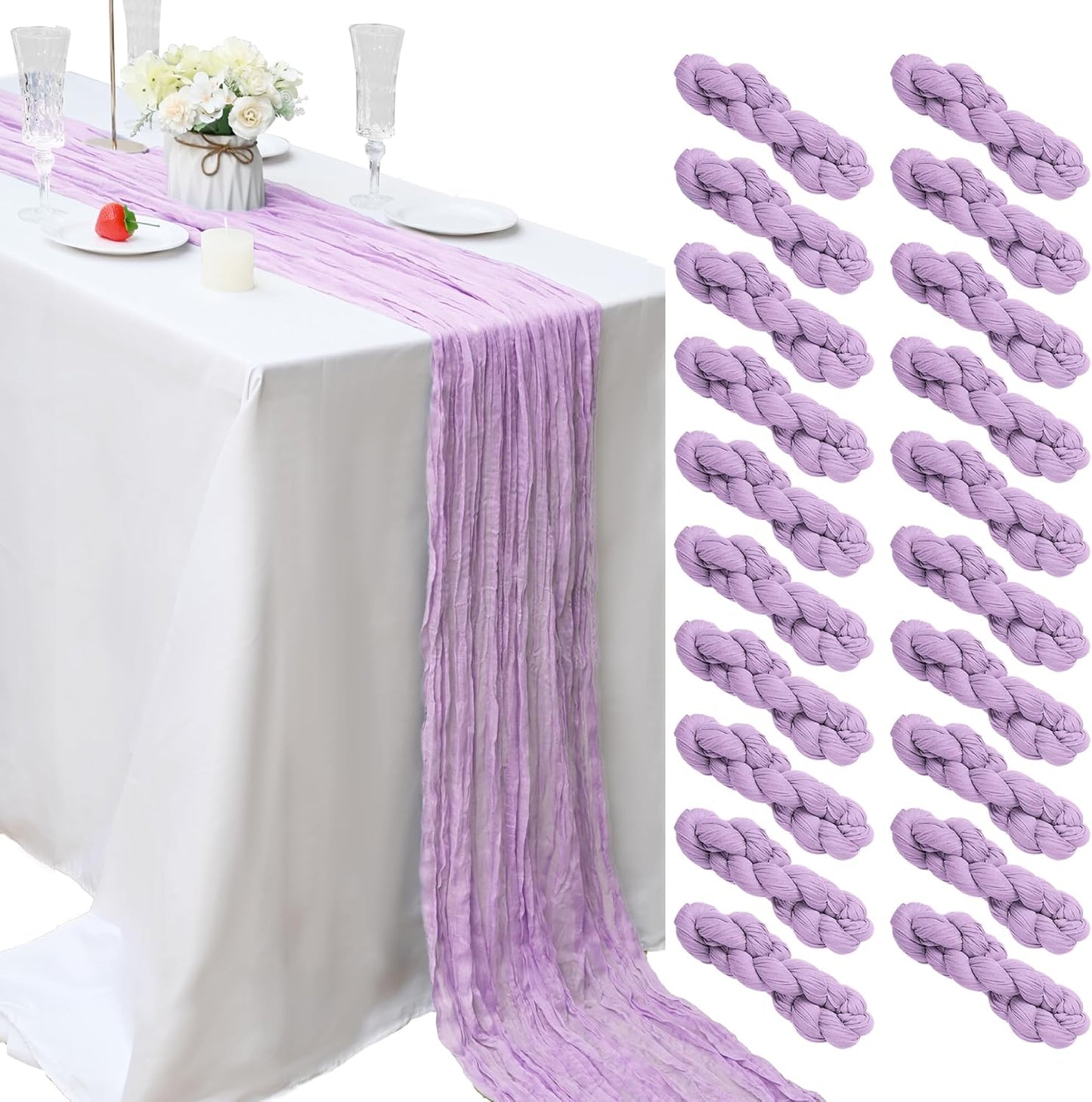 20 Pcs Lavender Cheesecloth Table Runner for Elegant Events