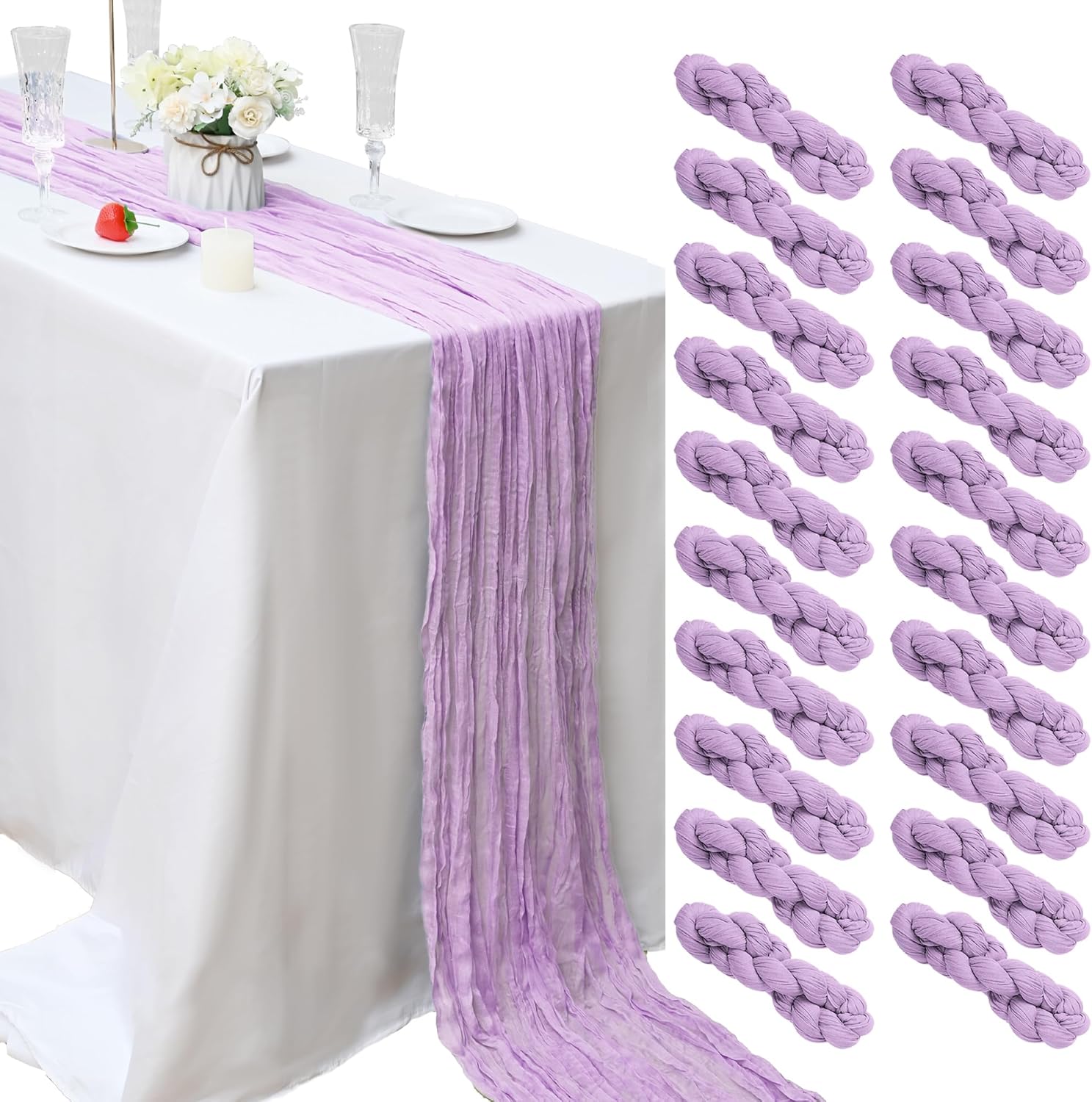 20 Pcs Lavender Cheesecloth Table Runner for Elegant Events