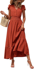 PRETTYGARDEN Summer Maxi Dress Boho Swiss Dot - Flowy & Smocked