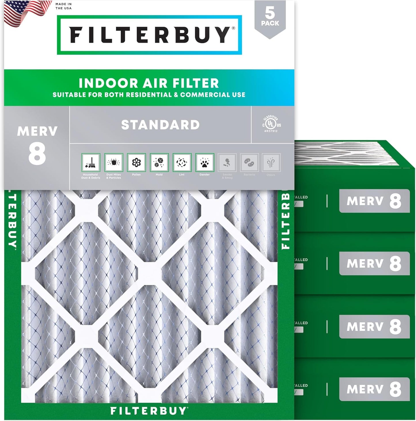Filterbuy 20x24x4 Air Filter MERV 8 for Dust & Allergy Defense