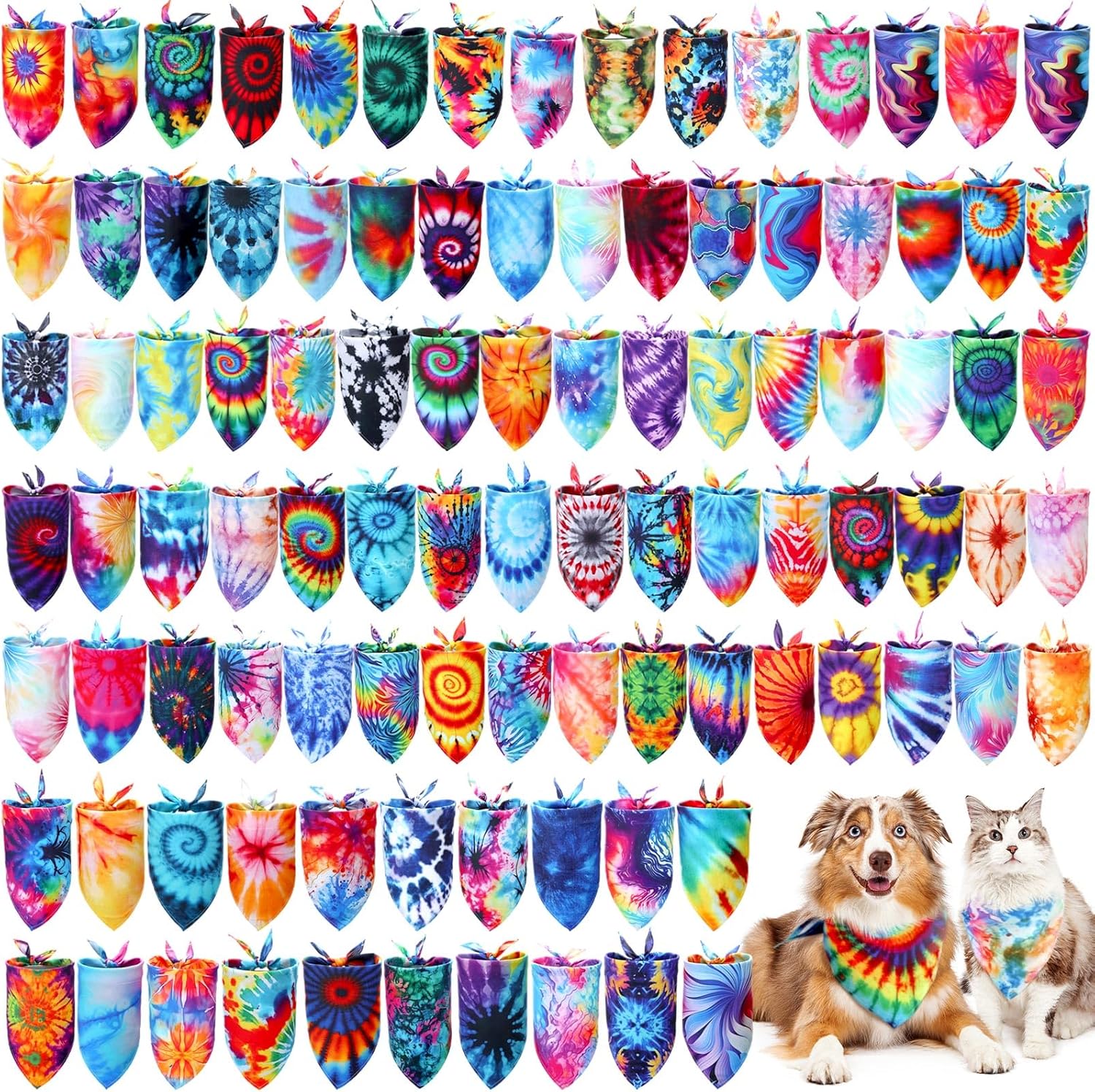 150 Pcs Colorful Tie Dye Dog Bandanas for Medium Large Dogs