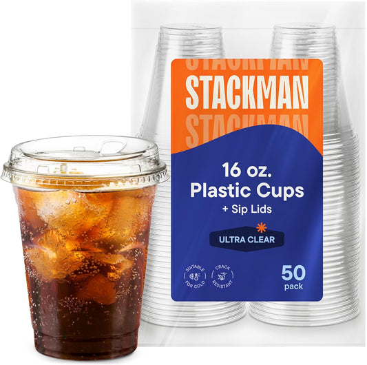 Crystal Clear Disposable Cups with Sip-Lids - 50 Sets