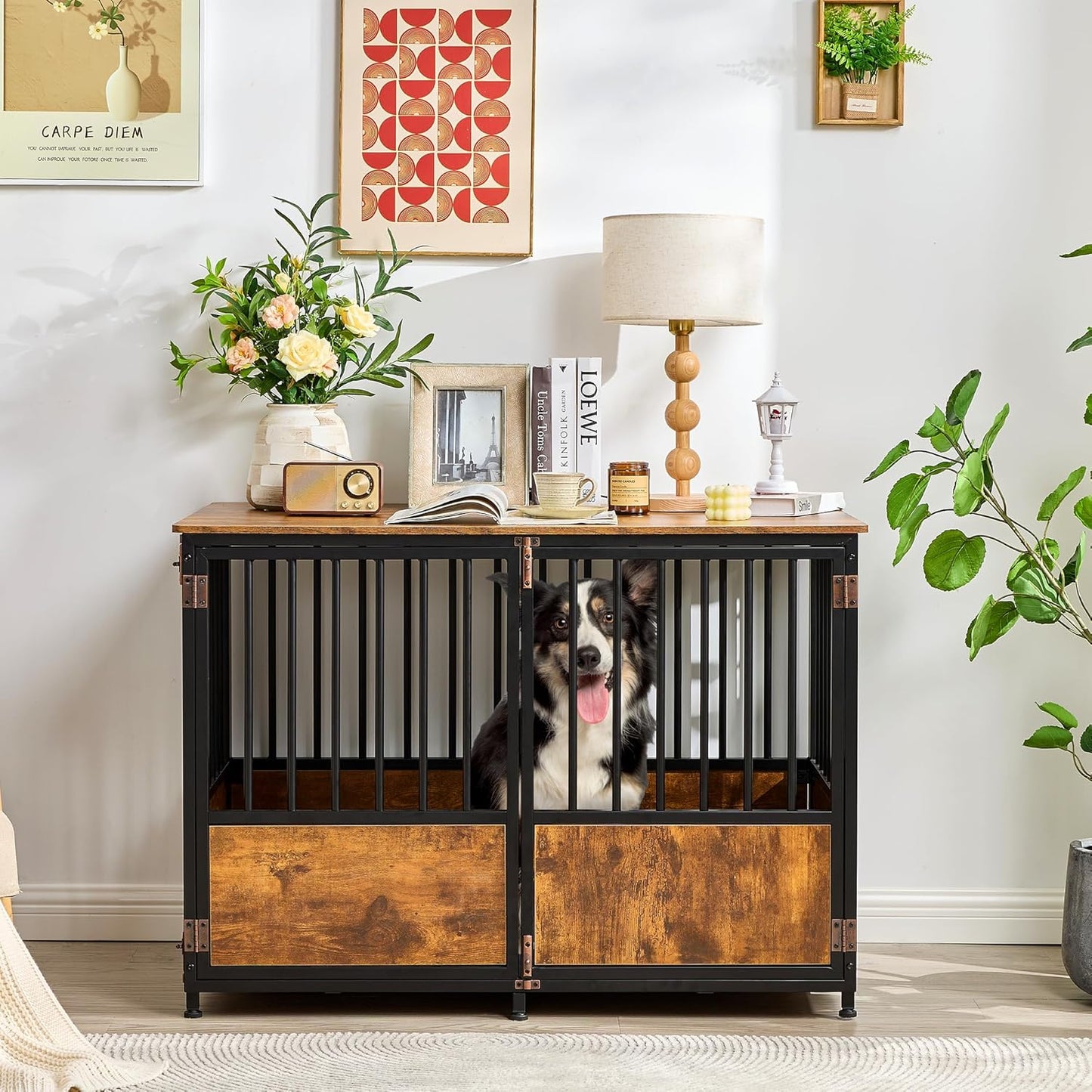 KOOPRO 43.7 Inch Dog Crate Furniture with Cushion for Large Dogs