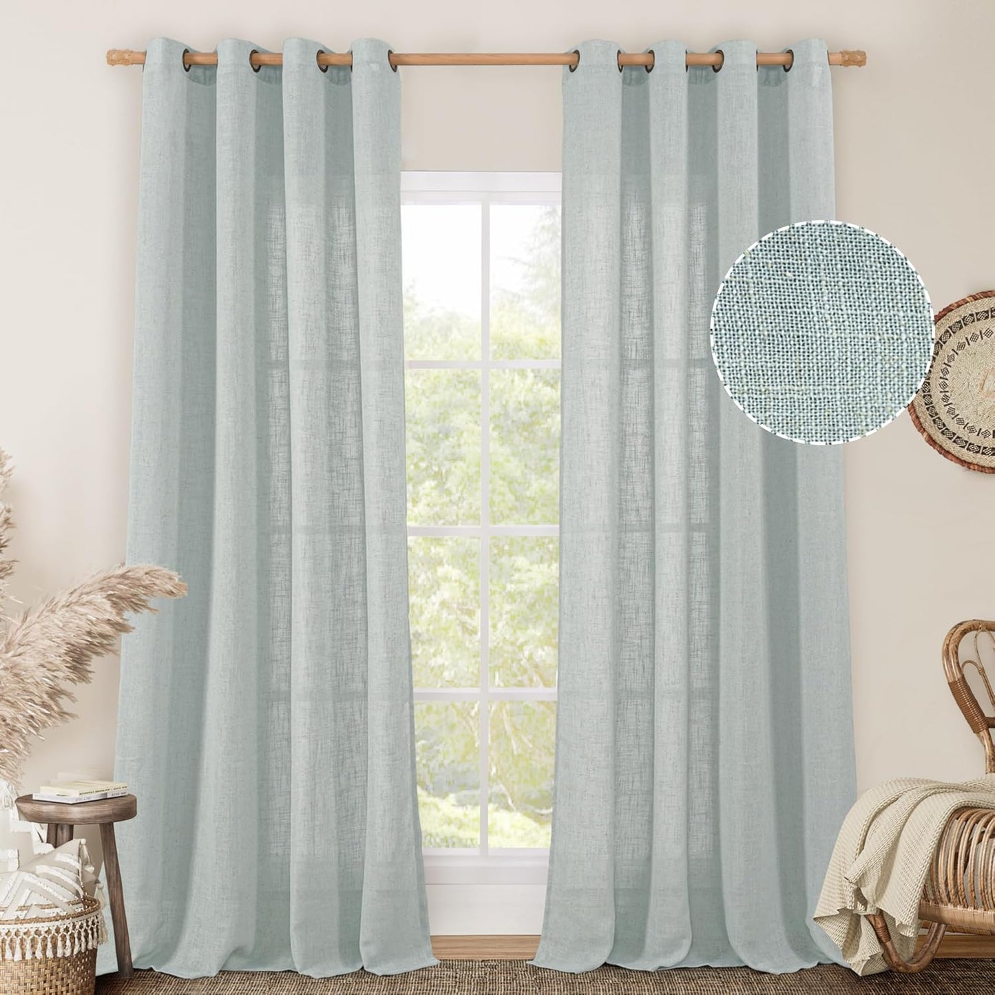 Linen Textured Sheer Curtains for Living Room and Bedroom
