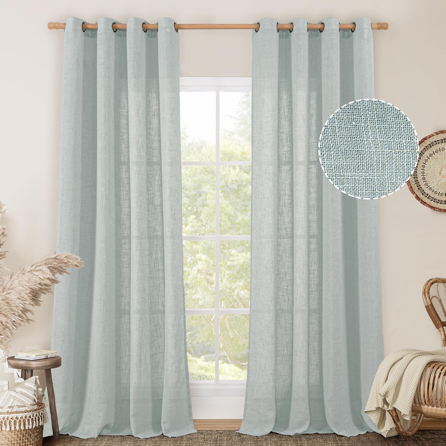 Linen Textured Sheer Curtains for Living Room and Bedroom