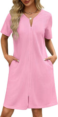 Ekouaer Women Zipper Waffle Short Bathrobe - Lightweight House Coat