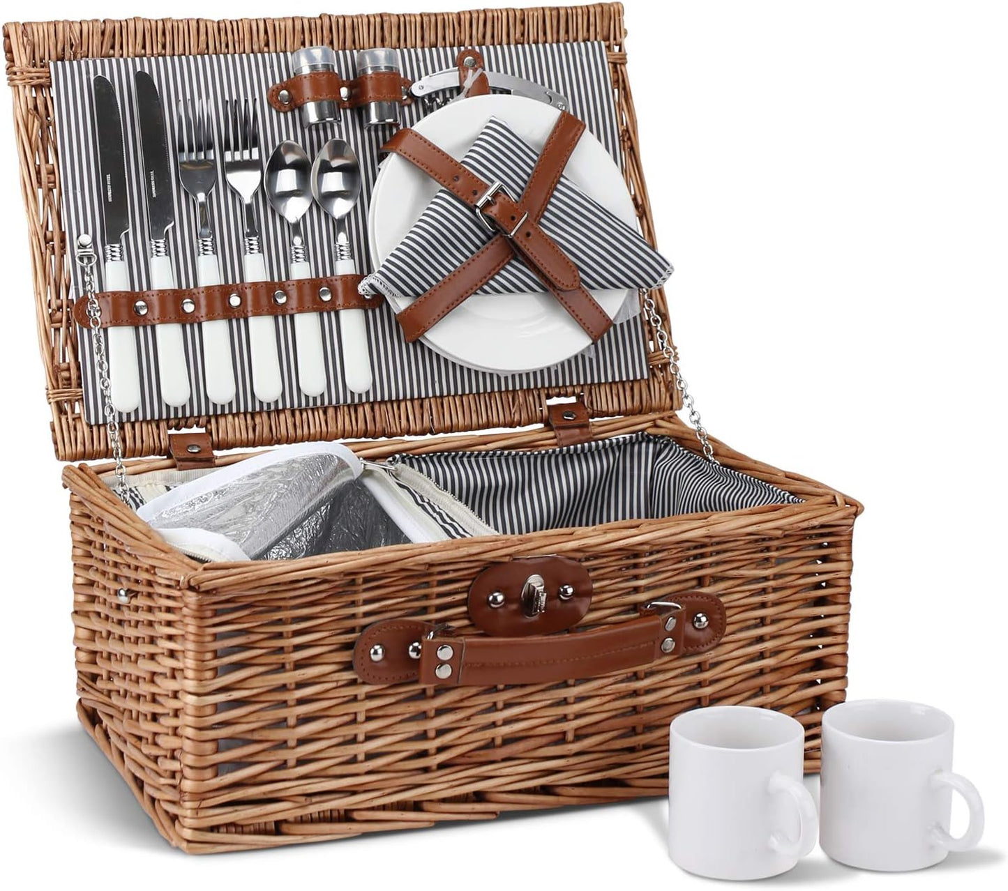 Insulated Picnic Basket for 2 - Handmade Wicker Hamper Set