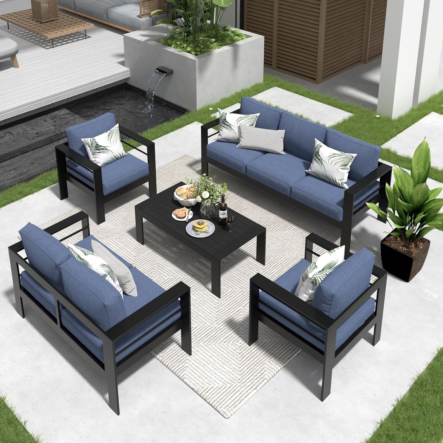 Modern Aluminum Patio Furniture Set for 7 with Cushions