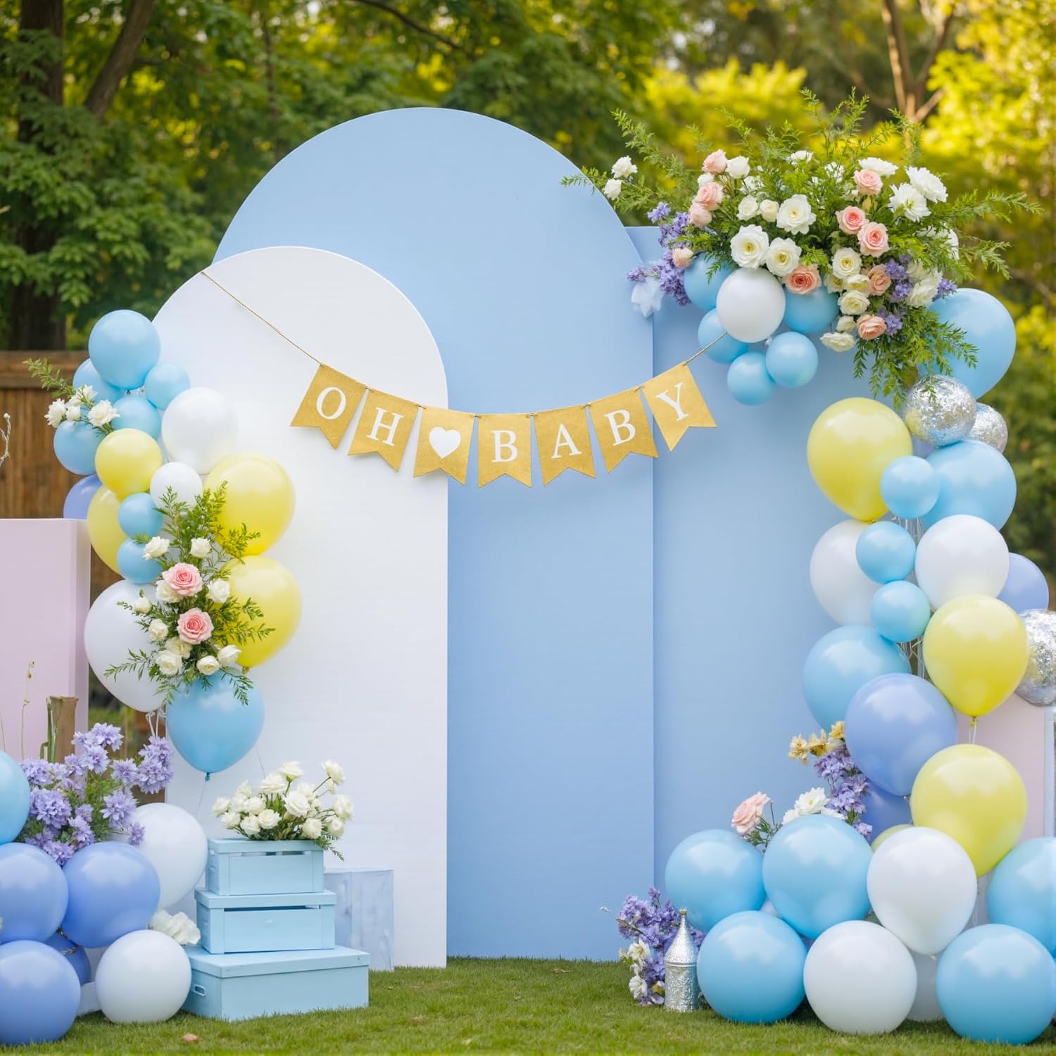 White and Blue Arch Cover Set for Baby Shower and Parties