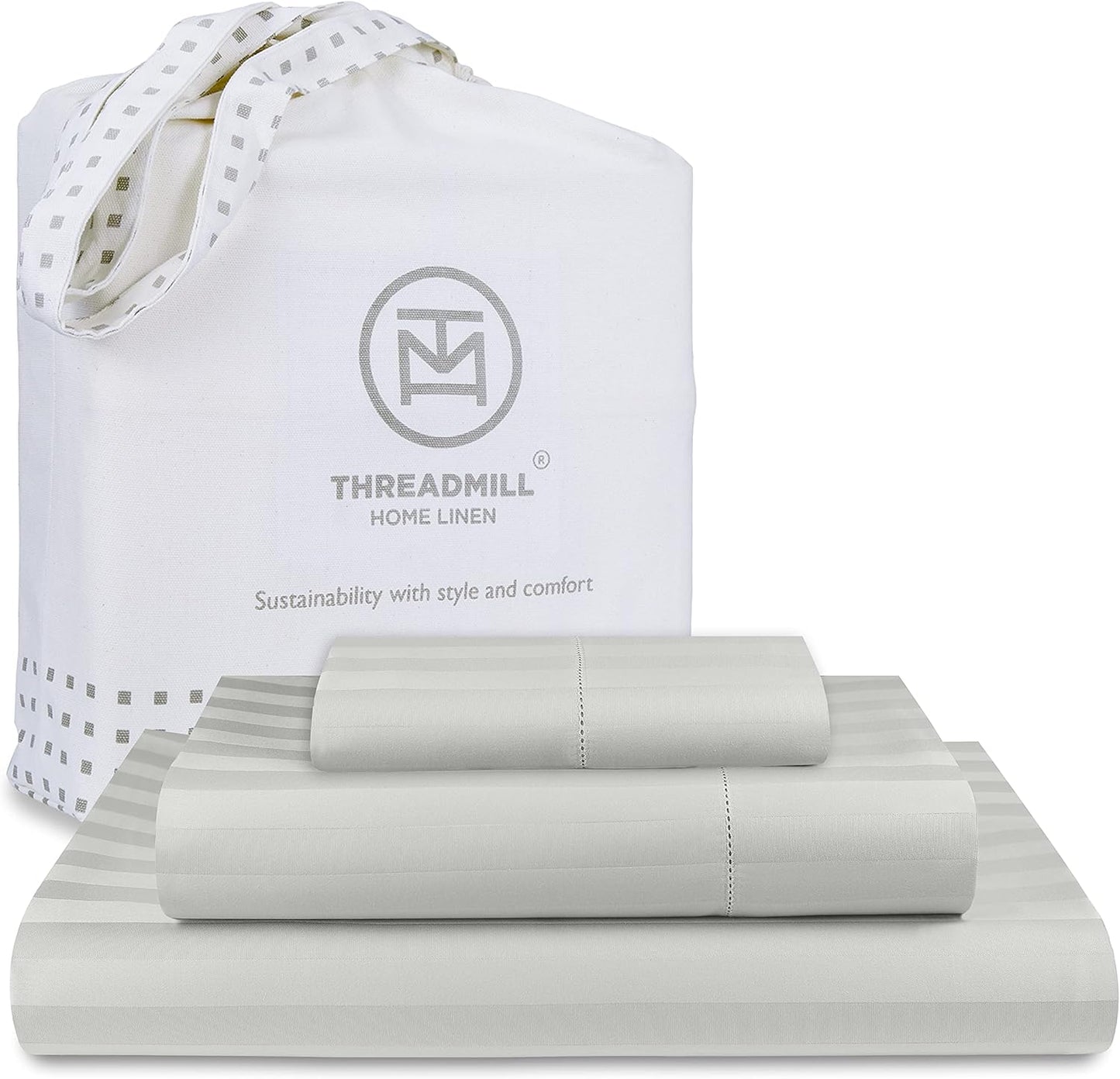 Threadmill 500 Thread Count Twin Size Damask Stripe Bedding Set