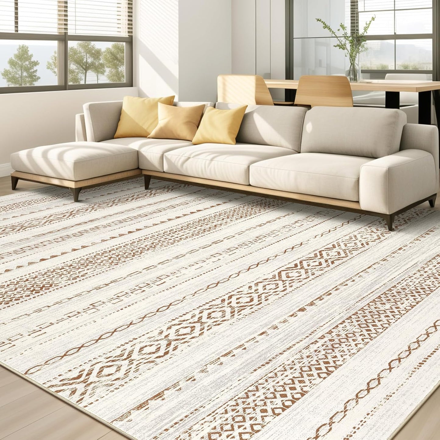 Area Rug Living Room Rugs - 8x10 Washable Boho Farmhouse