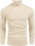 Mens Ribbed Slim Fit Knitted Turtleneck Sweater - Comfortable, Warm