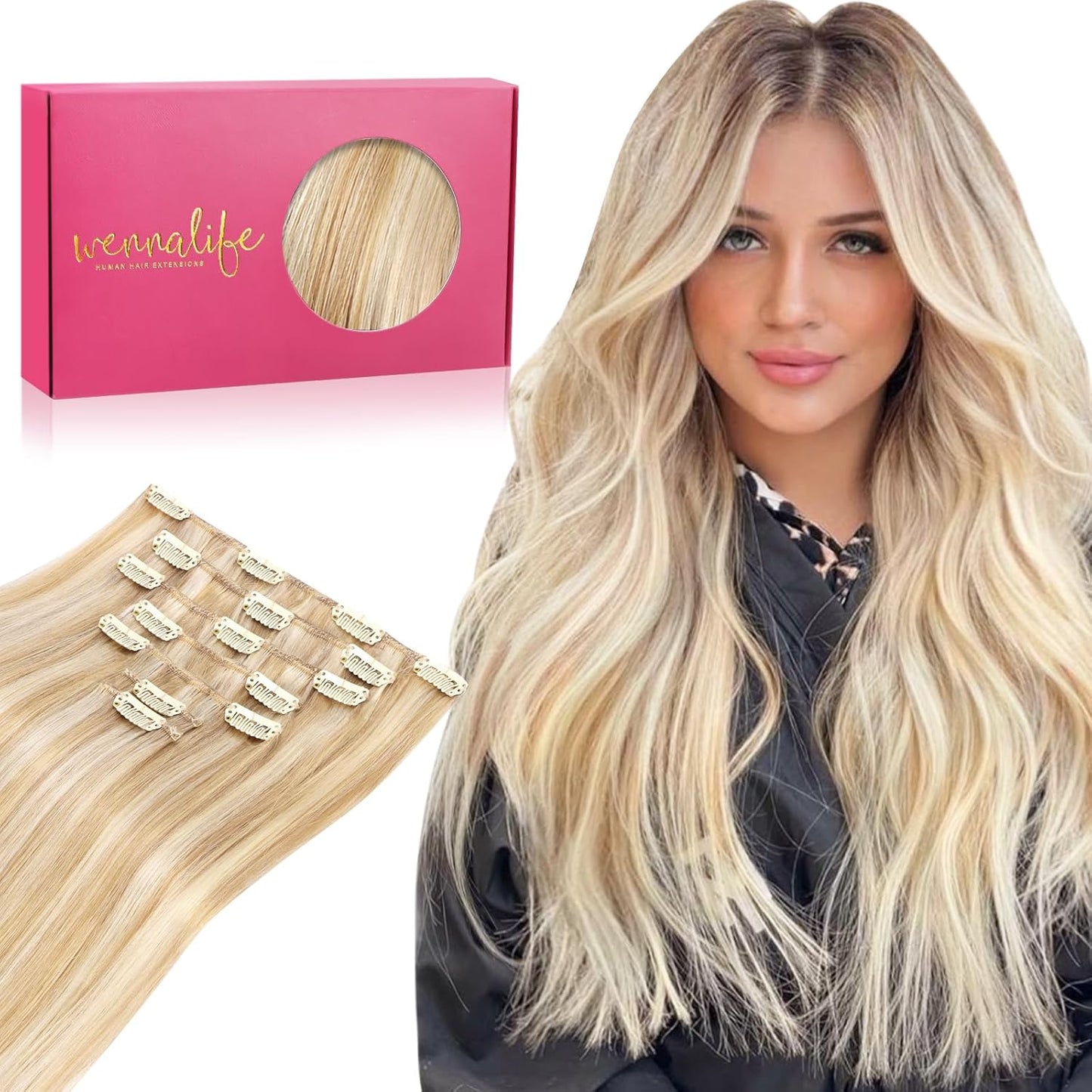 WENNALIFE Clip in Hair Extensions for Women - 14 Inch 120g