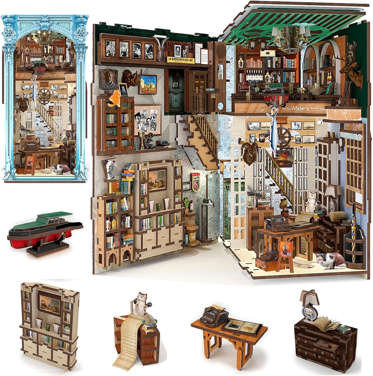 DIY Dollhouse Book Nook Kit with LED Light for Creative Decor